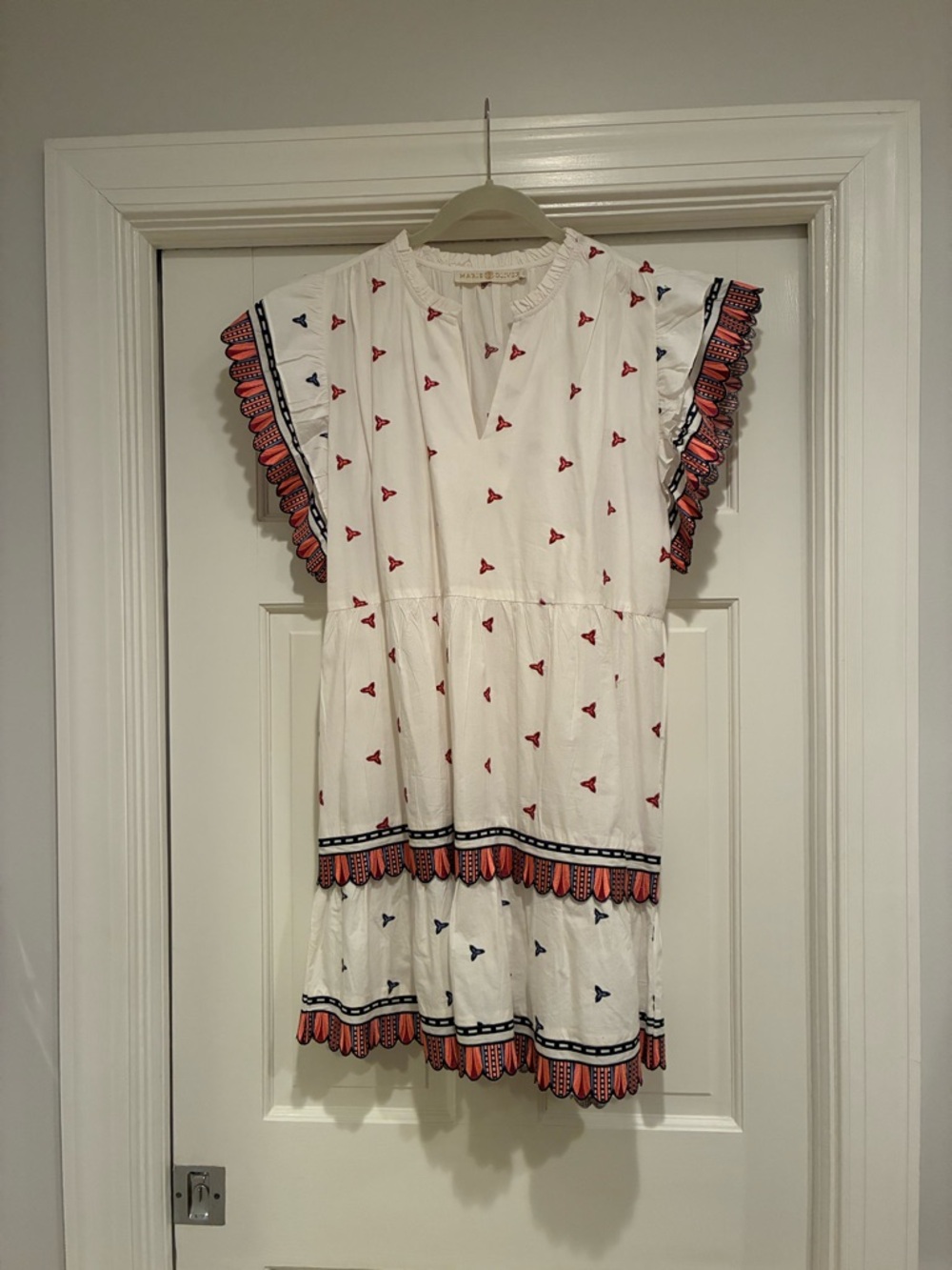 Marie Oliver White Mini Dress with Red and Navy Trim